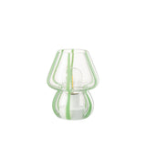 Ligne de table J-Line en verre vert sur une table moderne.