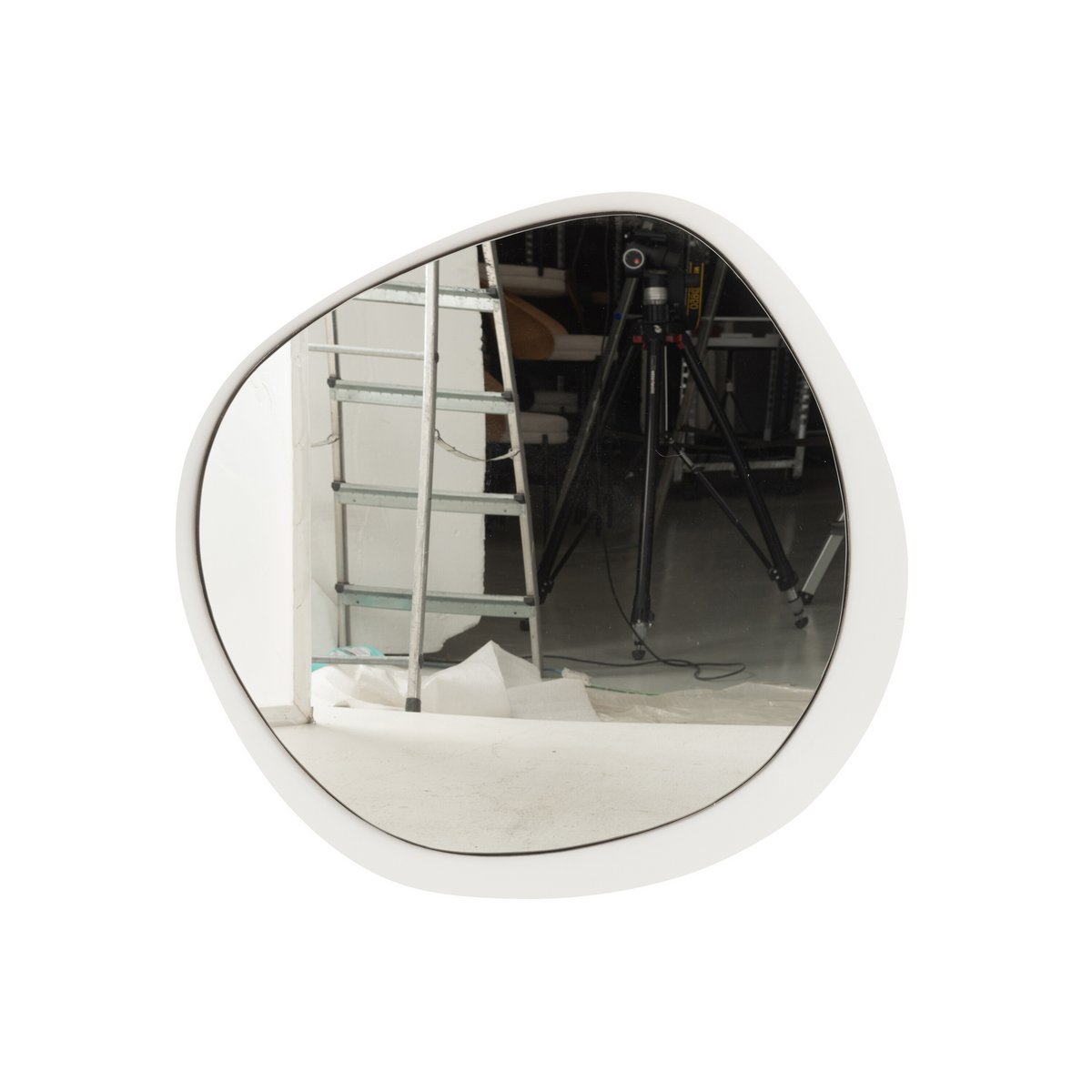 Miroir J-Line en métal blanc, vue de face avec cadre élégant