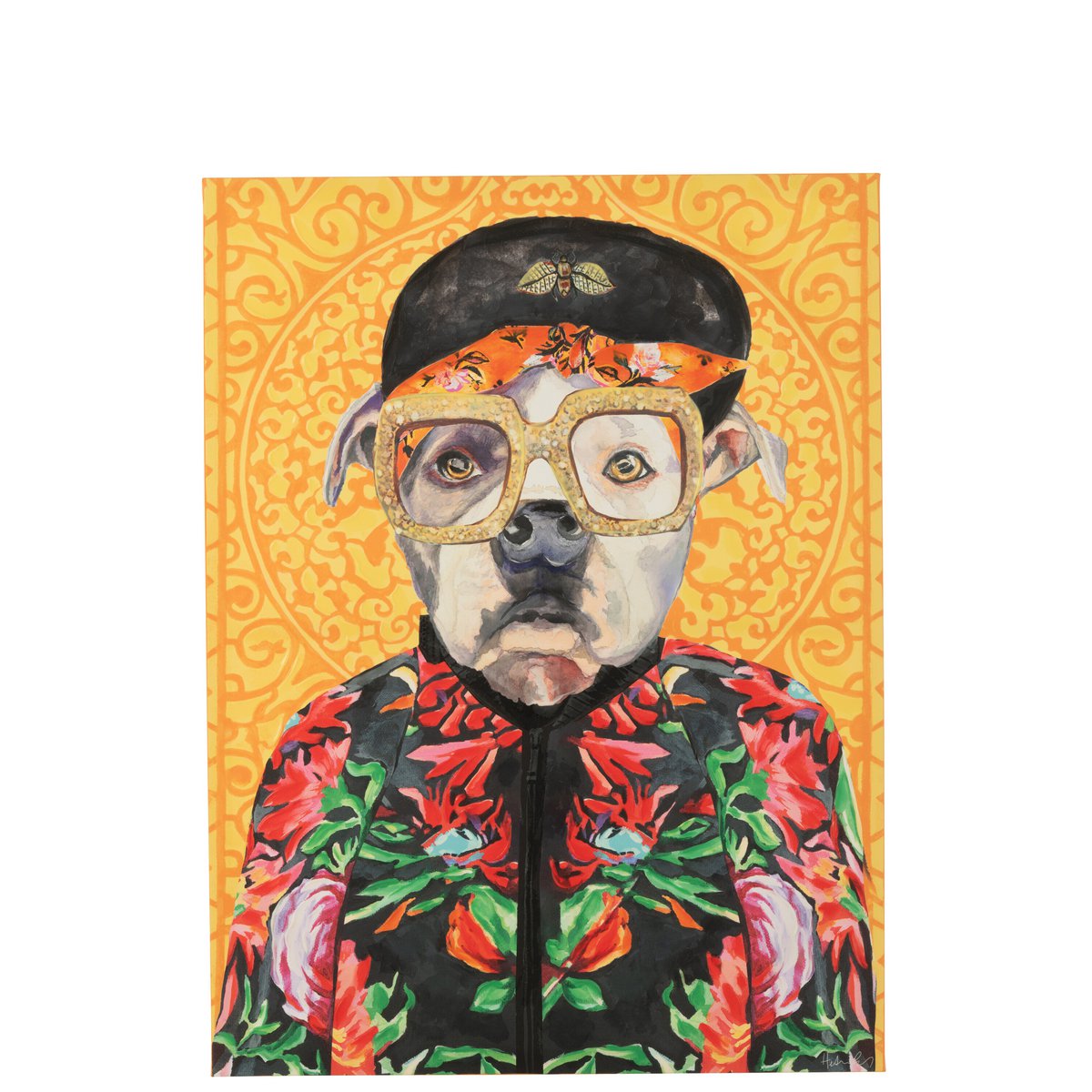 Ambiance artistique avec la toile Dog Pop Art de J-Line sur un mur