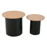 Set de 2 tables d'appoint en bois et liège avec piètement noir
