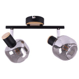 2 pancarnetes "Fumoso", plafond métallique et verre fumé en noir, et nature, avec socket e14, pour salle à manger, salon, couloir ou bureau, 40 x 20 cm