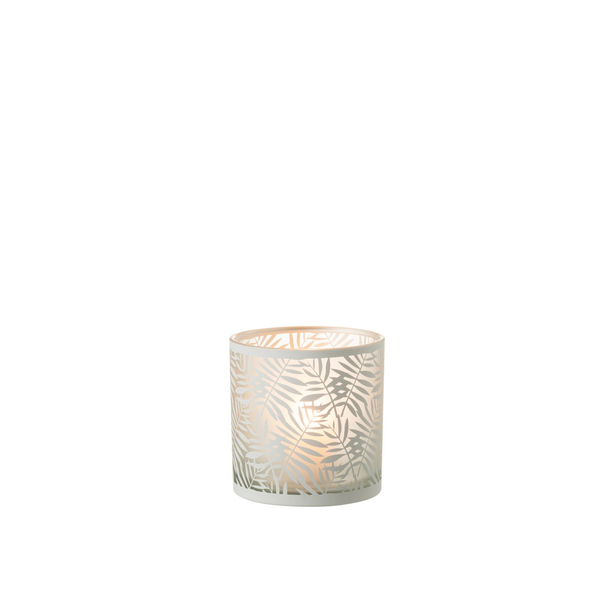 Lanterne J-Line Feuilles sur une table en bois, ambiance chaleureuse