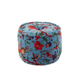 Pouf J-line floral bleu en velours de coton, vue de face