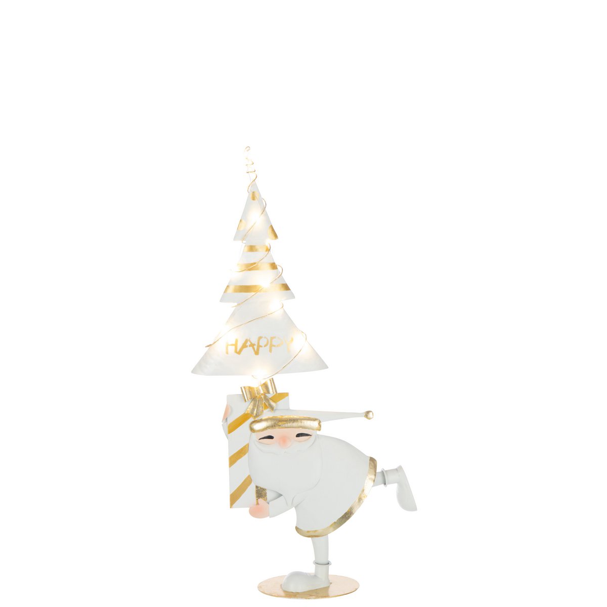 Figurine Arbre du Père Noël J-Line en métal doré avec lumières LED