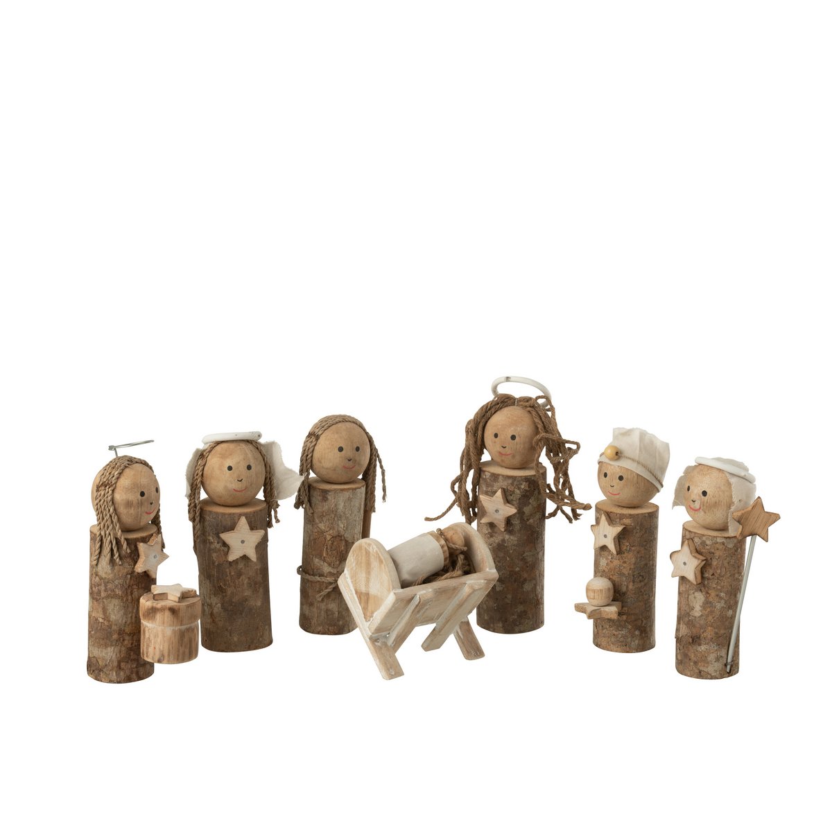 Détail de la valise de décoration crèche J-Line en bois, mettant en avant la texture