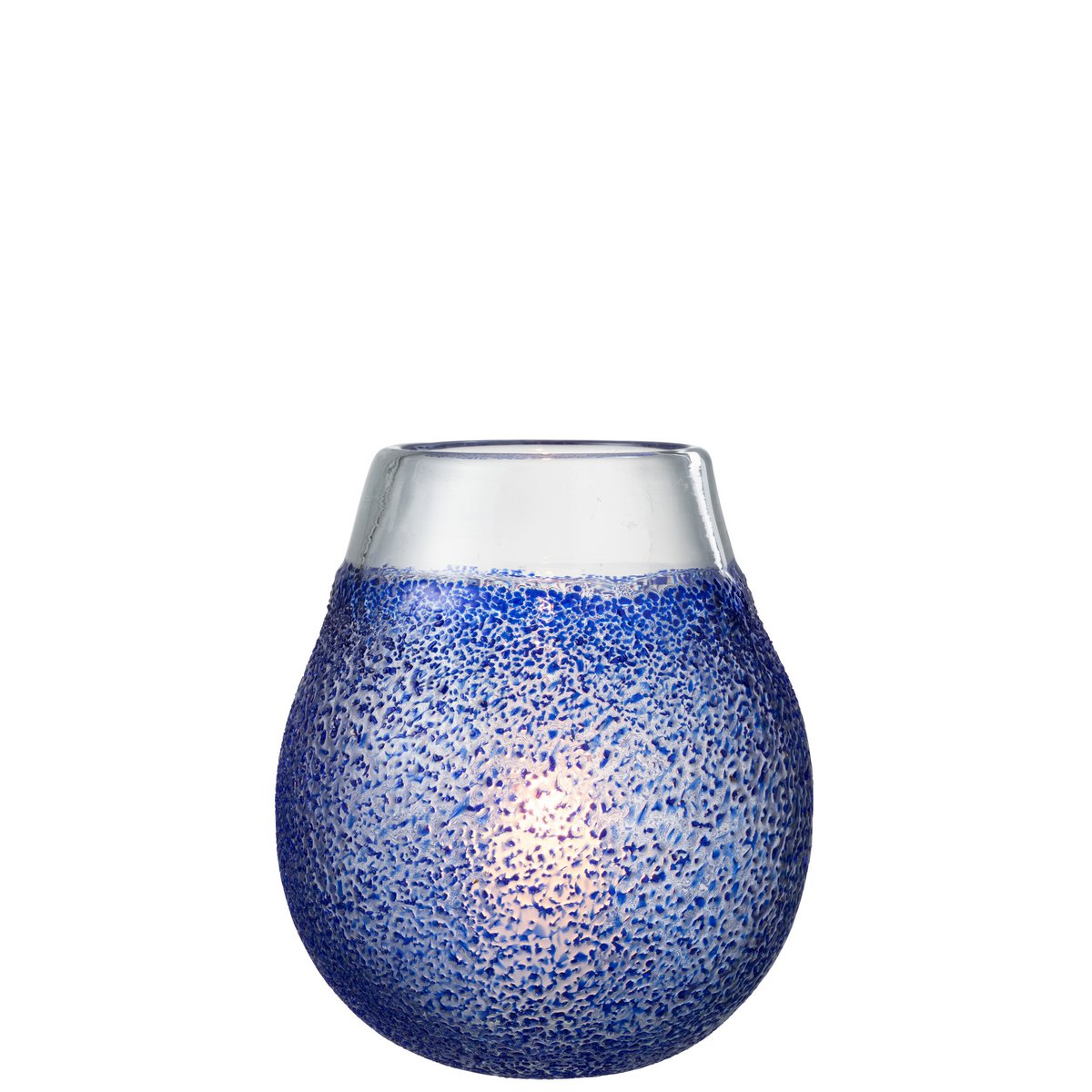 Vue rapprochée de la lanterne Santorin montrant le verre bleu