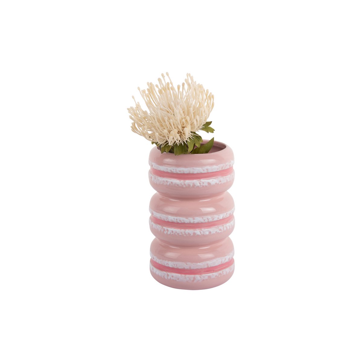 Vase Macaron en céramique rose, détail des macarons empilés