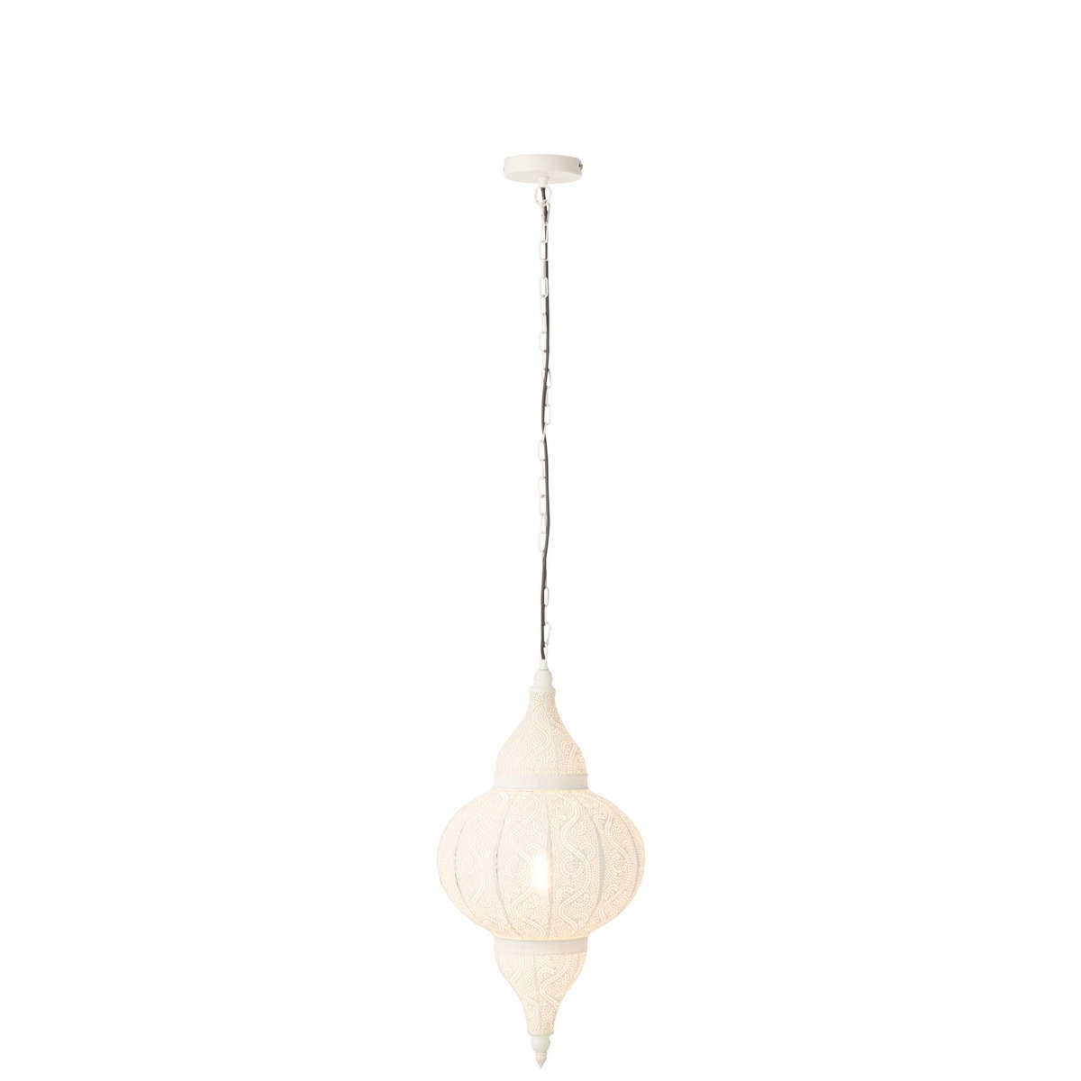 Lampe à suspension J-Line Drill en métal blanc, vue de face