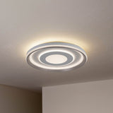 Plafond LED "DOIRA" Ø 50,5 cm, 7,5 cm de haut, métal et plastique en argent et blanc, LED intégrés, 3600 lm lumineux, dimmable, fonction CCT 3000-6500 K, fonction de lumière nocturne