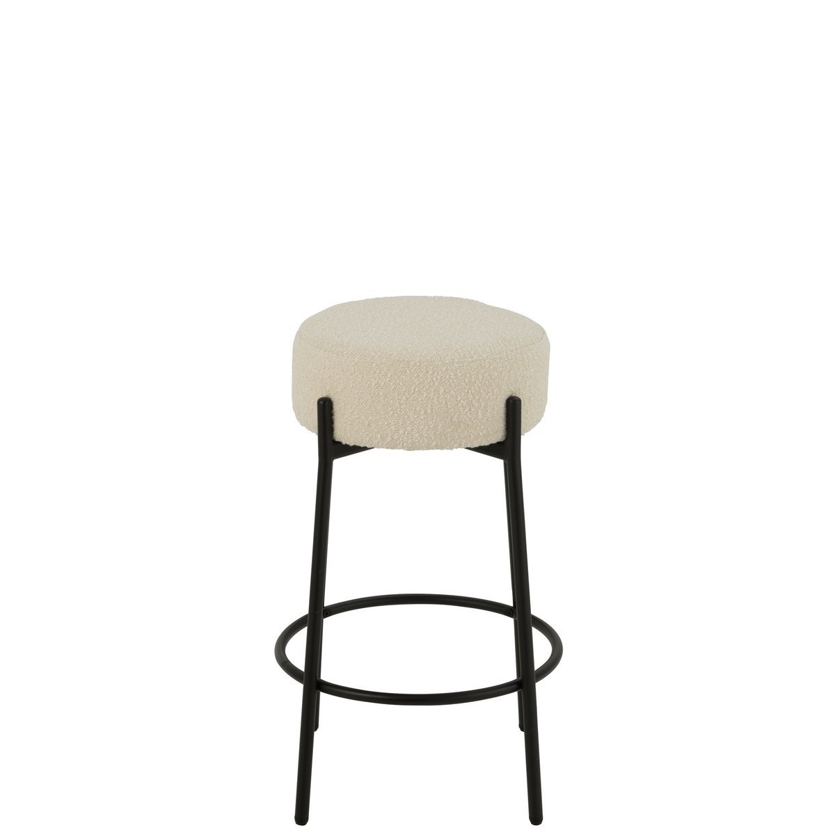 Tabouret de bar J-Line bouclé en métal blanc et noir, vue de face