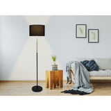 Lampe debout textile "Tessile", lampadaire en métal, arbre en caoutchouc et tissu en noir et nature, socket e27, 126 cm de haut