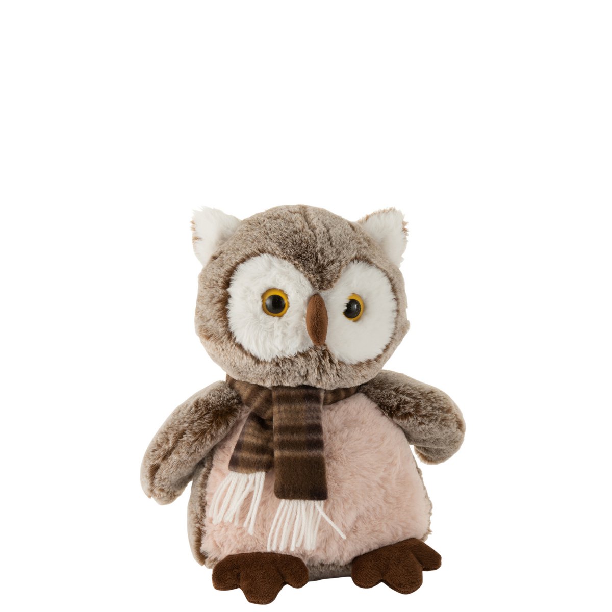 Peluche J-Line Hug Uil en brun et beige, détail de la texture du feutre