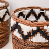 Petit panier rond pour plantes ou comme panier de rangement | Panier Boho tissé SADARA avec motif macramé