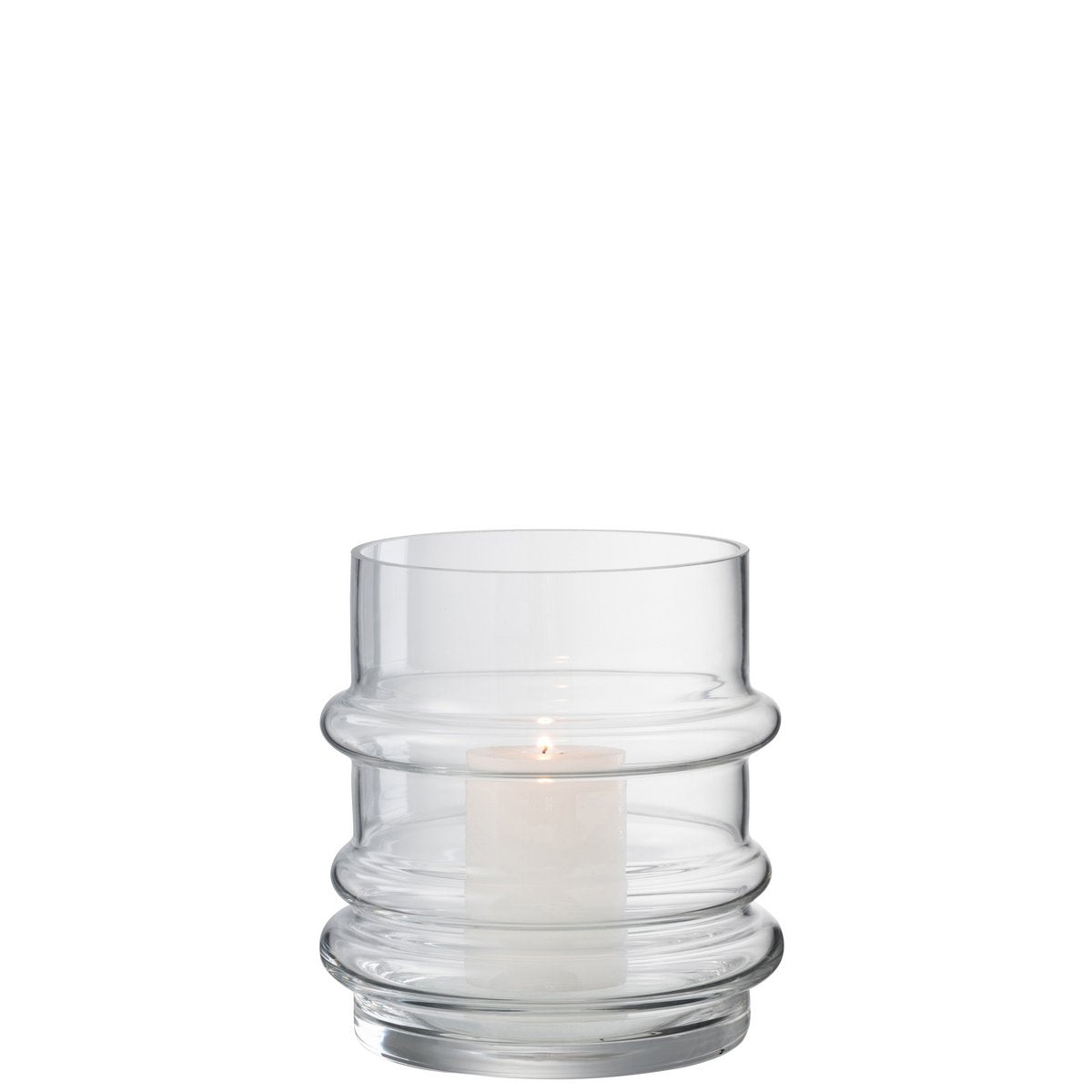 Vue latérale du vase J-Line en verre transparent