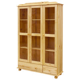 Vue latérale de la vitrine Moebilia montrant les tiroirs en bois
