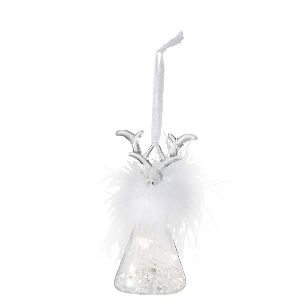 Suspension de Noël Renne en verre transparent avec LED allumée