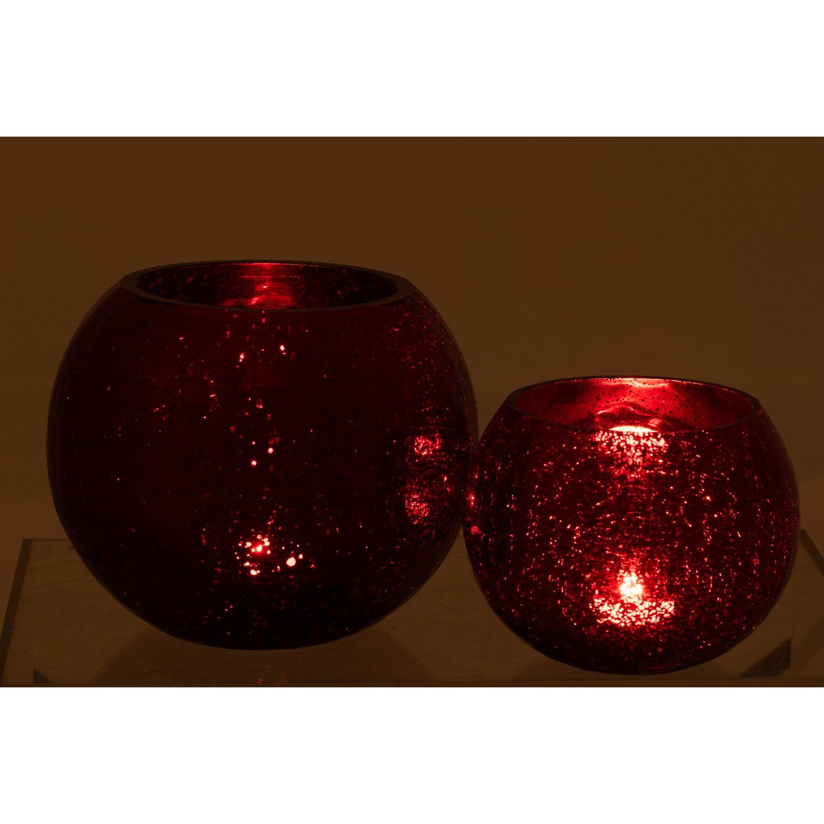 Bougeoir en verre rouge J-Line, détail craquelé