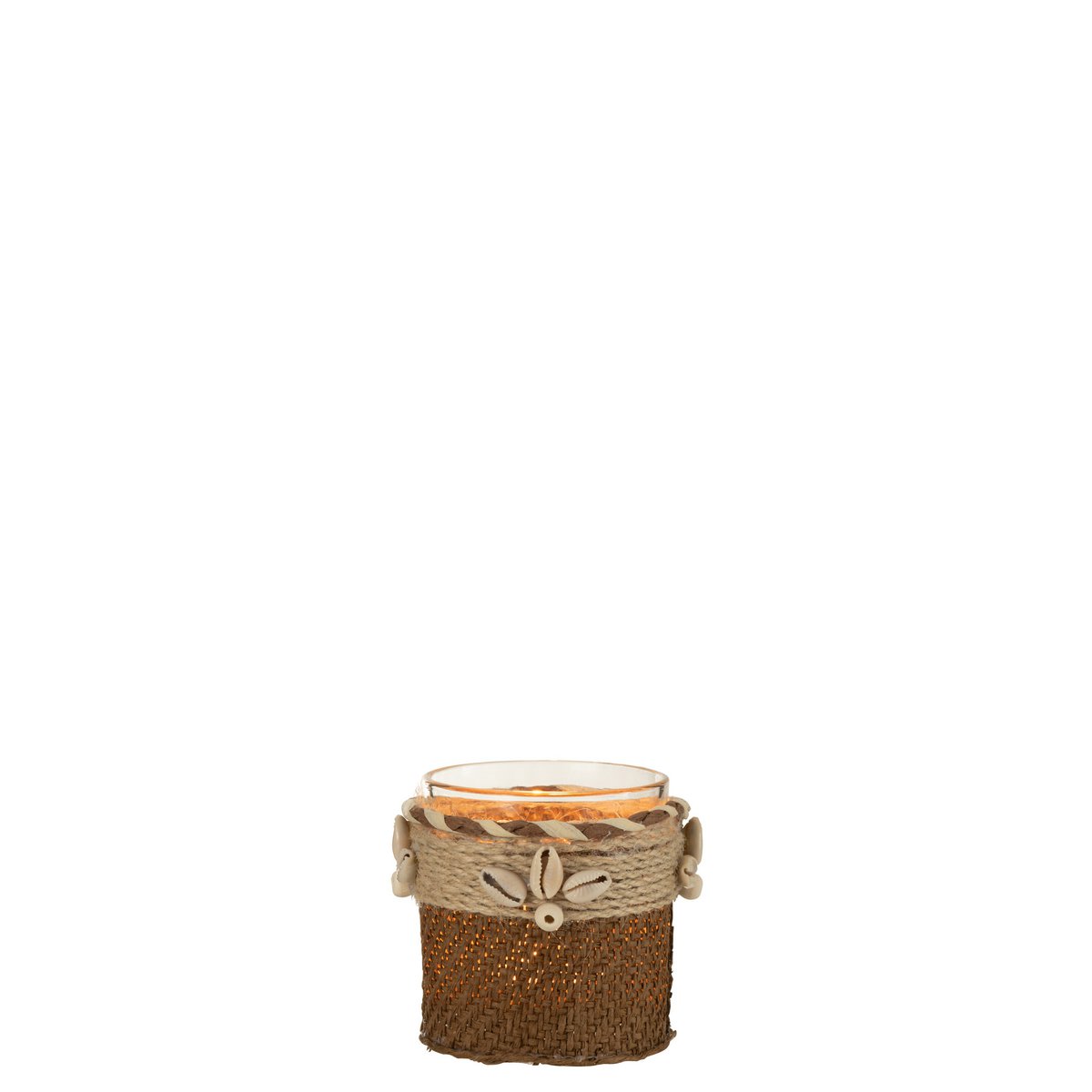 Bougeoir J-Line en verre marron avec coquillages, vue de face