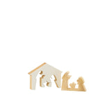 Crèche en bois J-Line, décoration de Noël élégante en blanc et naturel.