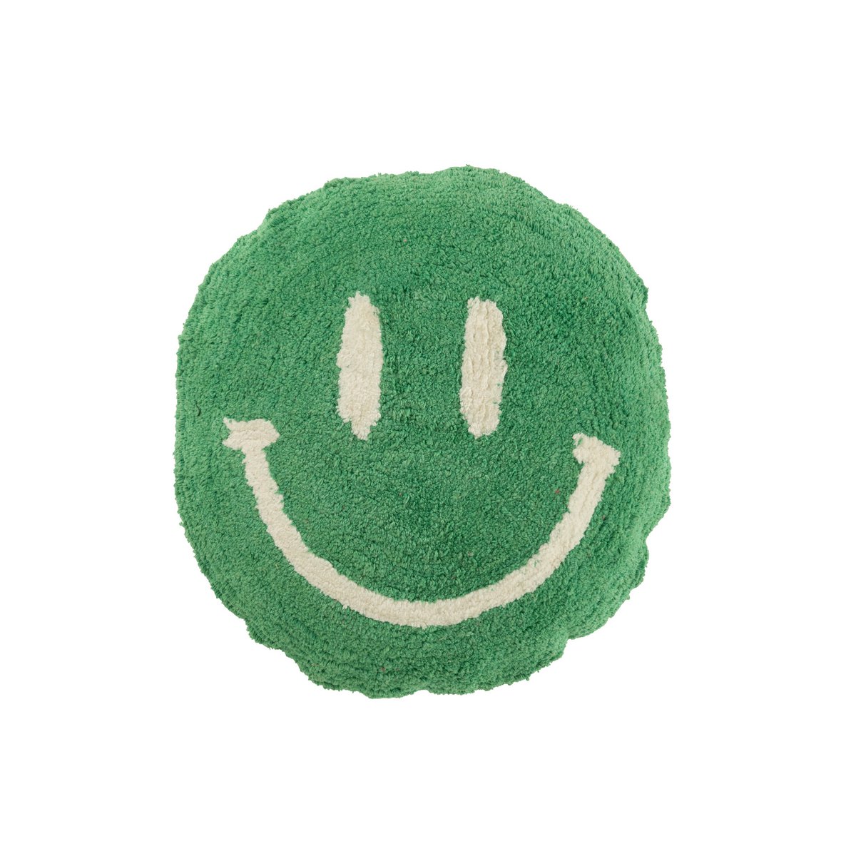 Coussin Smiley en coton vert et blanc, décoratif sur un lit