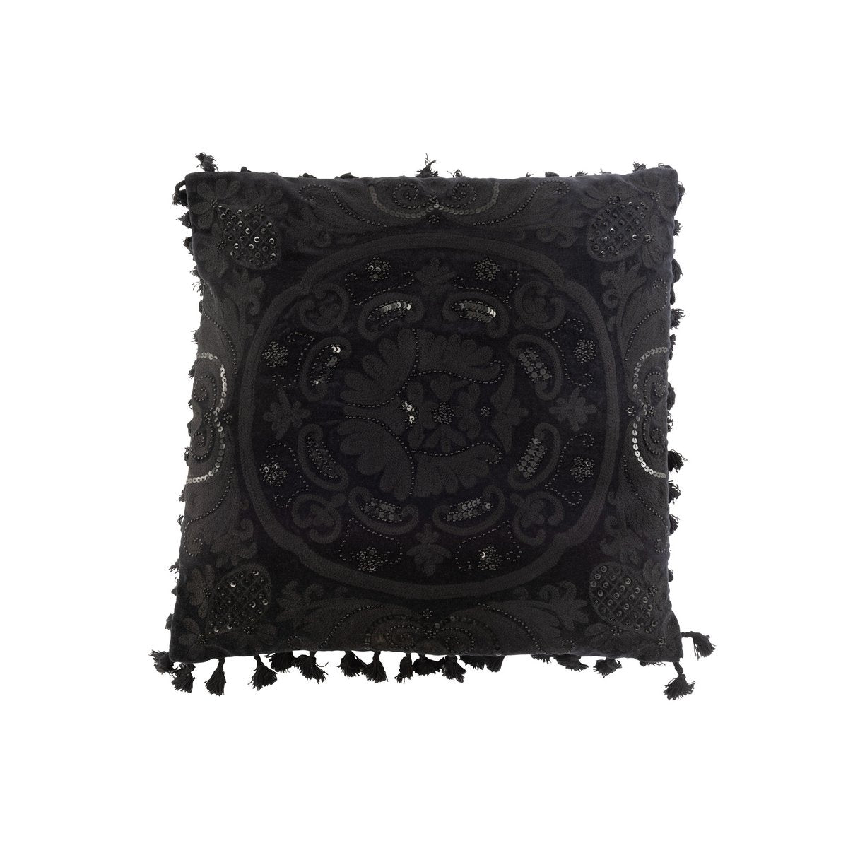 Coussin marocain J-Line en coton noir sur canapé