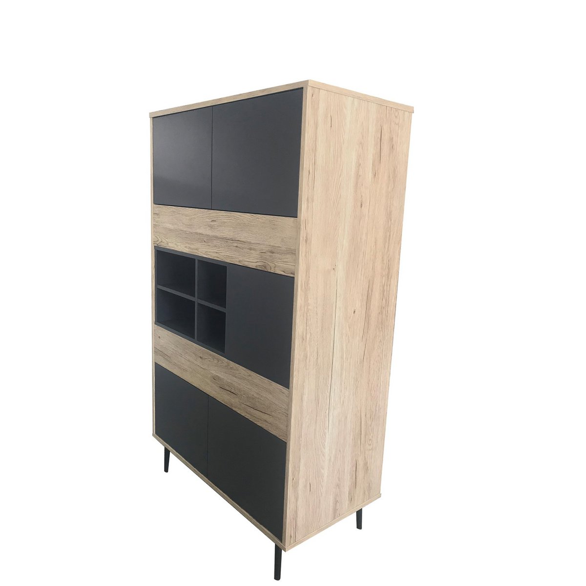 Vue latérale du tableau de rangement en bois avec finition élégante