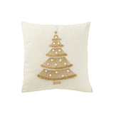 Coussin Sapin de Noël J-Line avec franges et pompons en blanc et doré