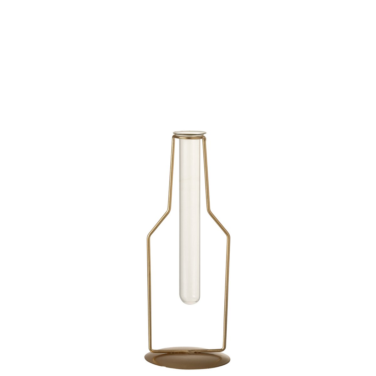 Vase tube doré de J-Line avec fleurs, ambiance salon moderne