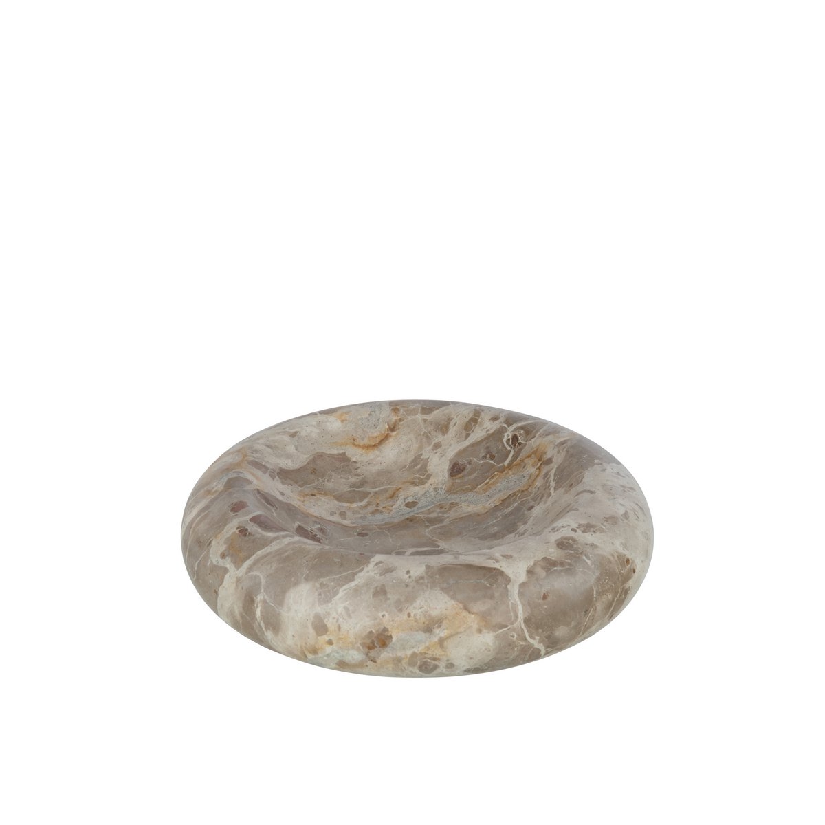 Bol J-Line Round Low Marble beige sur une table, ajoutant une touche de luxe