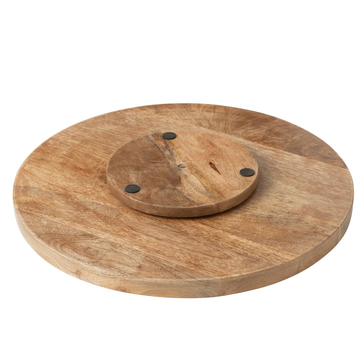 Plateforme J-Line Rotating Round Stripes en bois bleu et blanc, mise en scène décorative