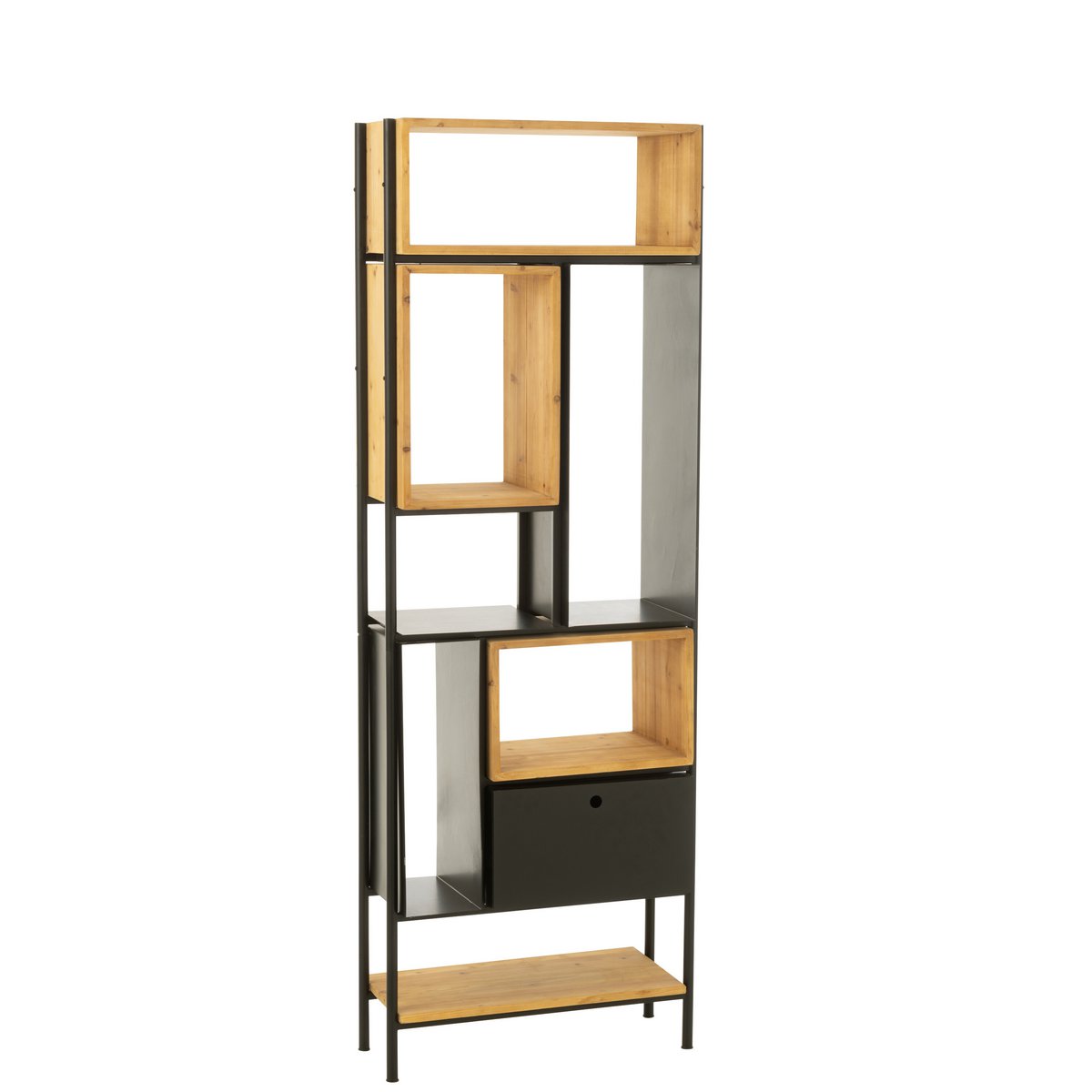 Étagère J-Line Tina en bois et fer noir, vue de face