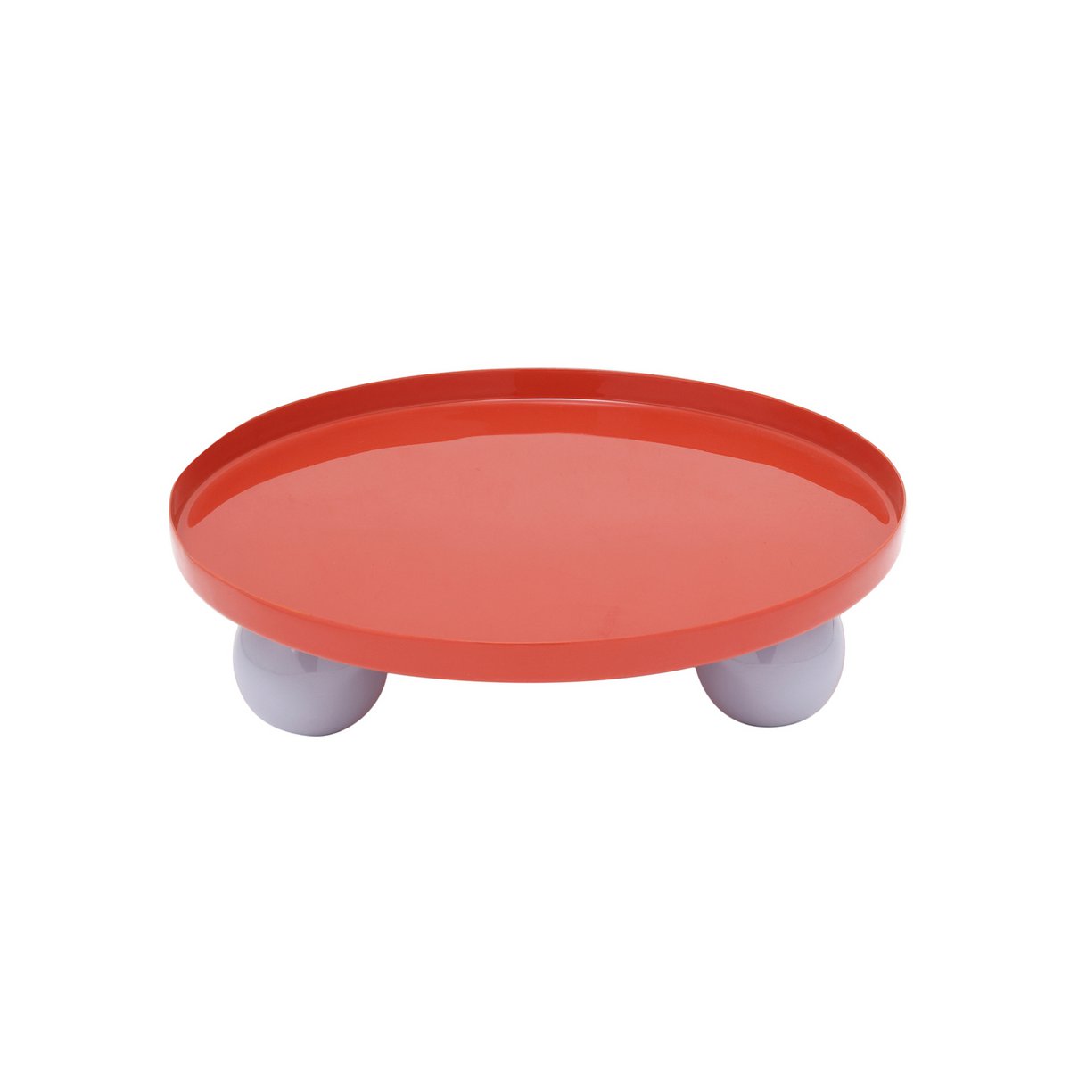 Plateau Double Funky Rond Grand en métal rouge sur pieds sphériques