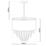 Pendard décoratif "Crystallo", lampe suspendue en métal, matériau transparent en plastique et textile blanc, socket E27, pour salle à manger, salon, couloir ou bureau, 30 cm de diamètre