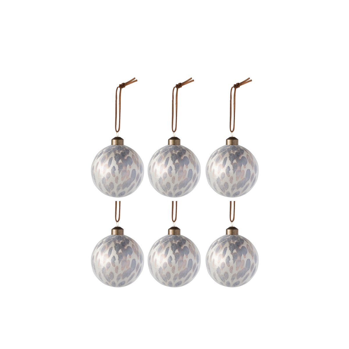 Coffret de 6 boules de Noël léopard en verre beige - vue d'ensemble