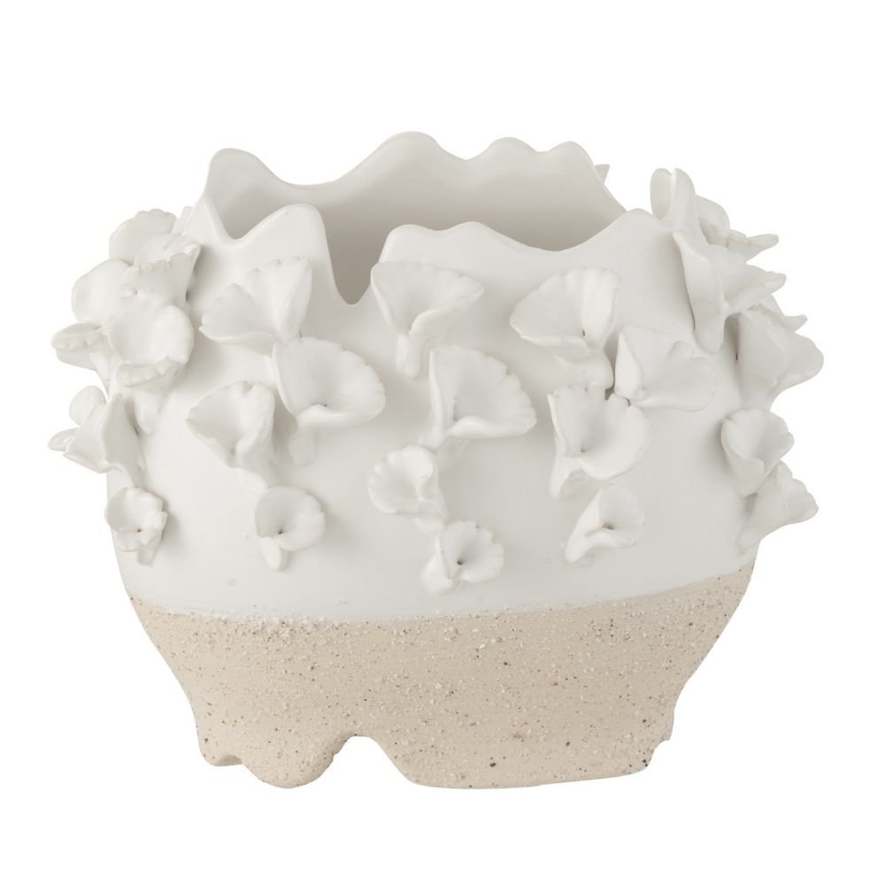 Pot de fleur Anemone J-Line en céramique blanc et beige, vue de face