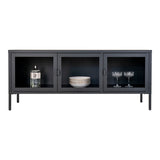 Banc TV Brisbane - Noir, Acier/Verre, 130x40x55 cm