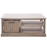 Table basse J-Line rectangulaire - 2 tiroirs et 1 panier - bois - gris