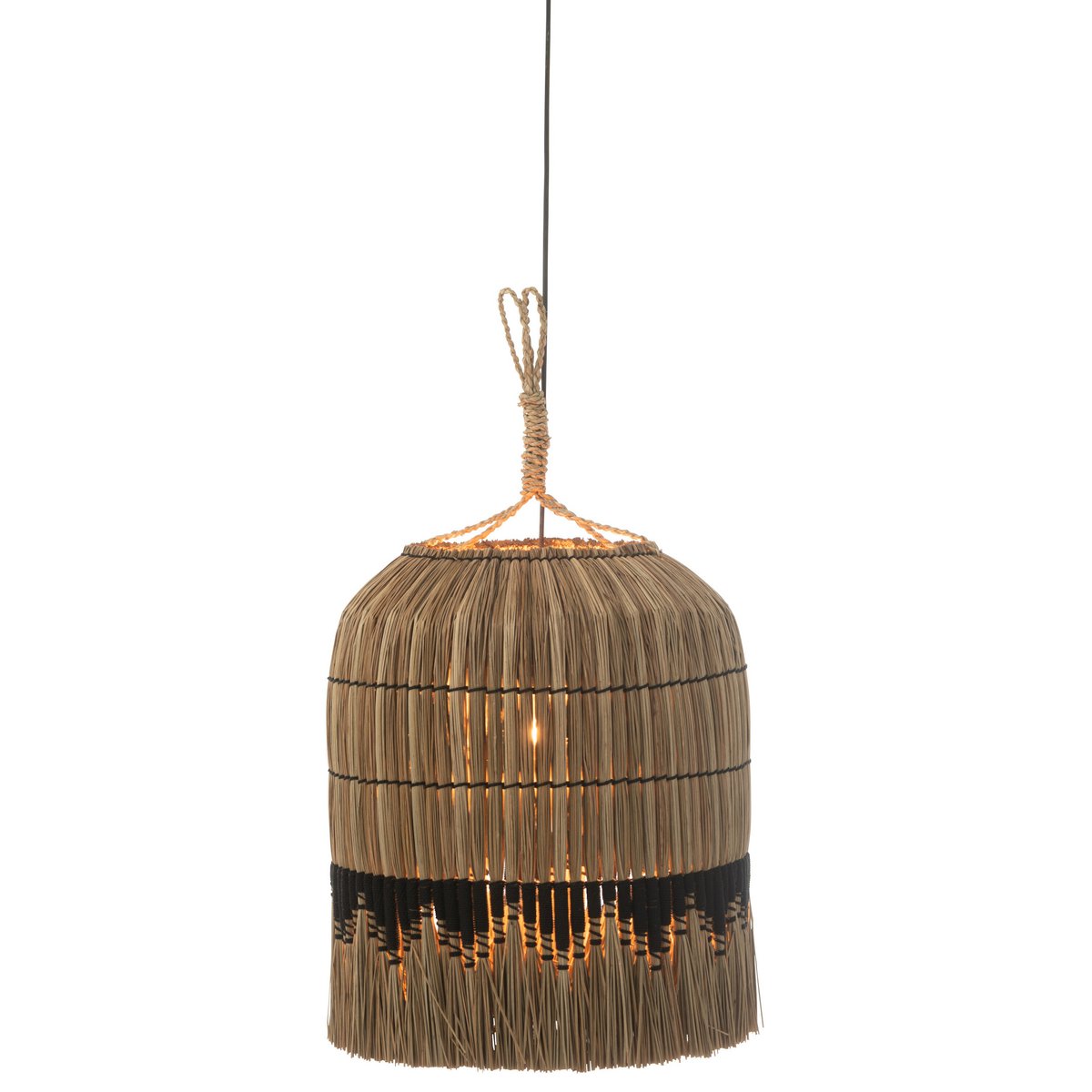 Détail de la lampe à suspension J-Line Motif - design en rotin noir