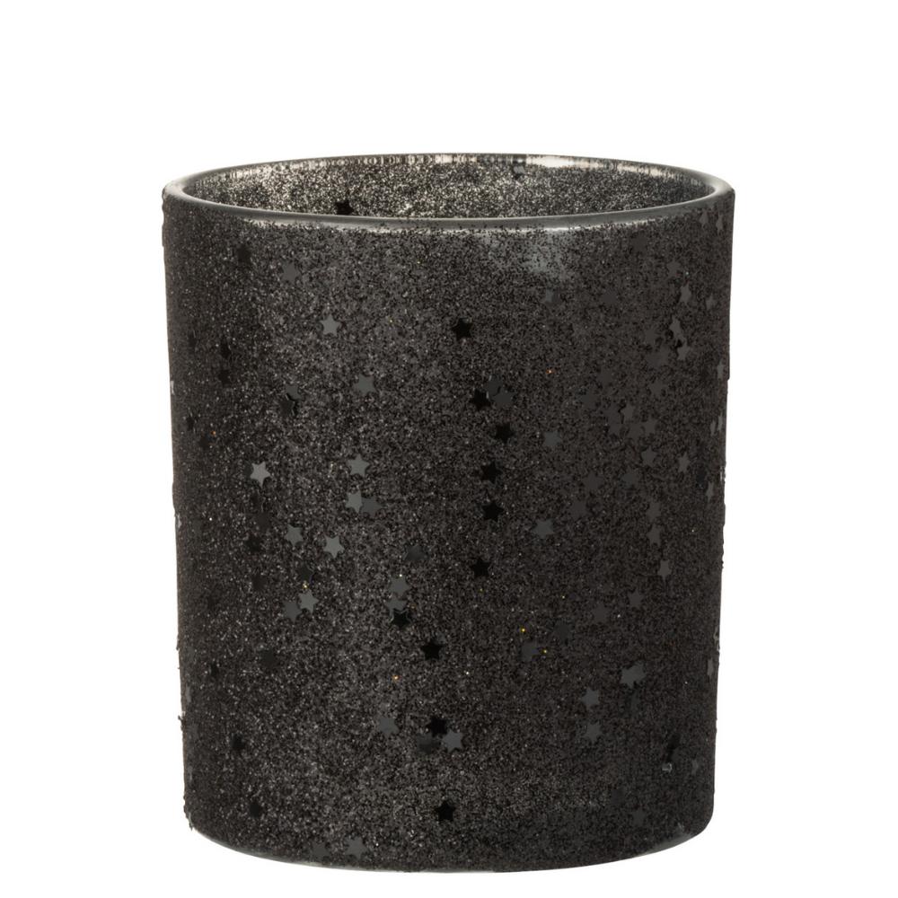Bougeoir J-Line Stars en verre noir, élégant et moderne