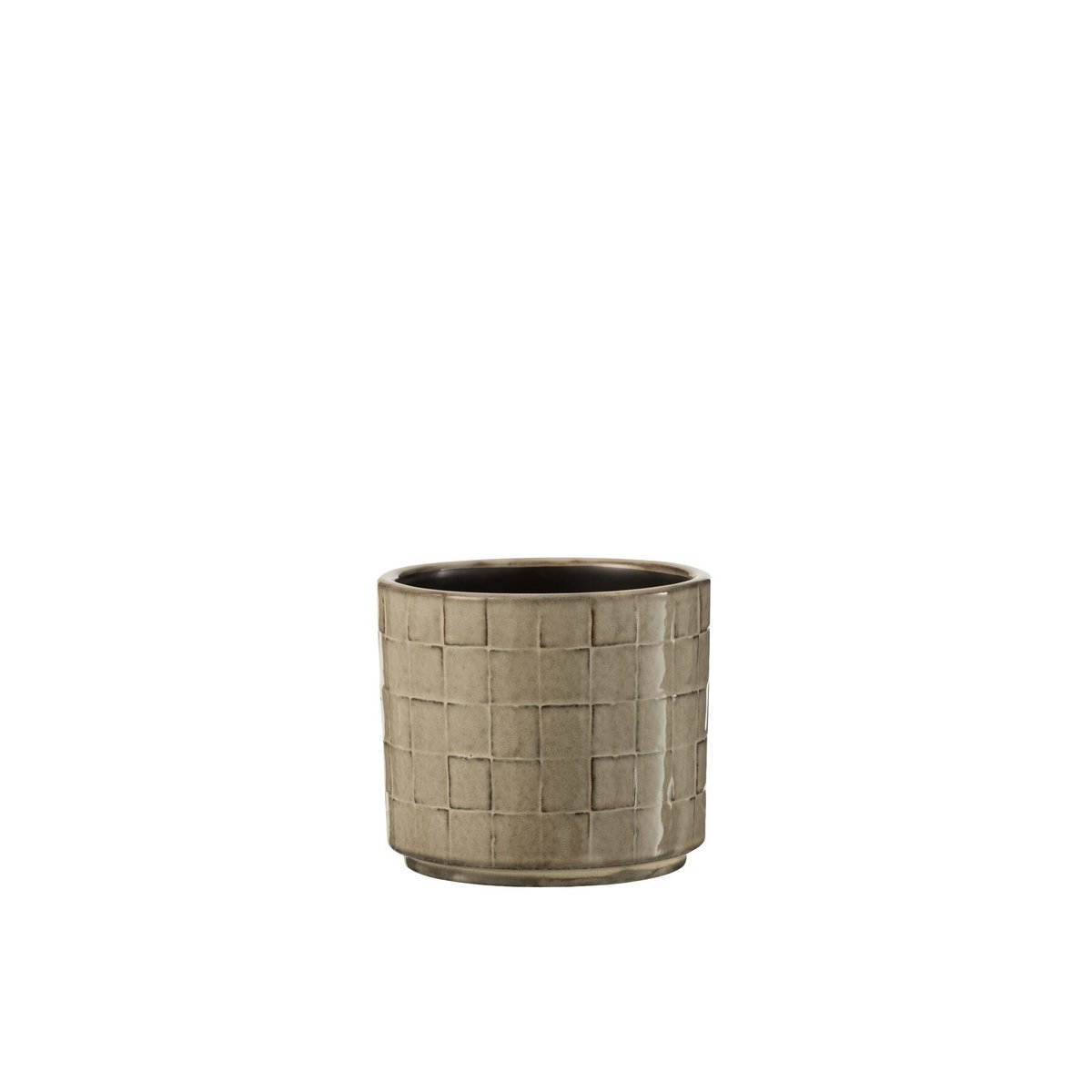 Pot de fleurs carré en céramique beige et gris J-Line, vue de face