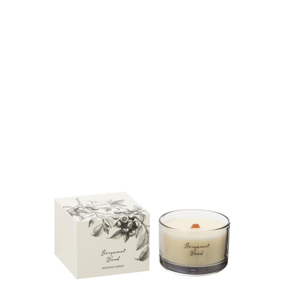 Bougie parfumée J-Line bois de bergamote - mise en scène dans un intérieur chic.