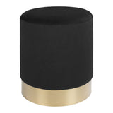Pouf Gamby en velours noir avec base en laiton, vue de face
