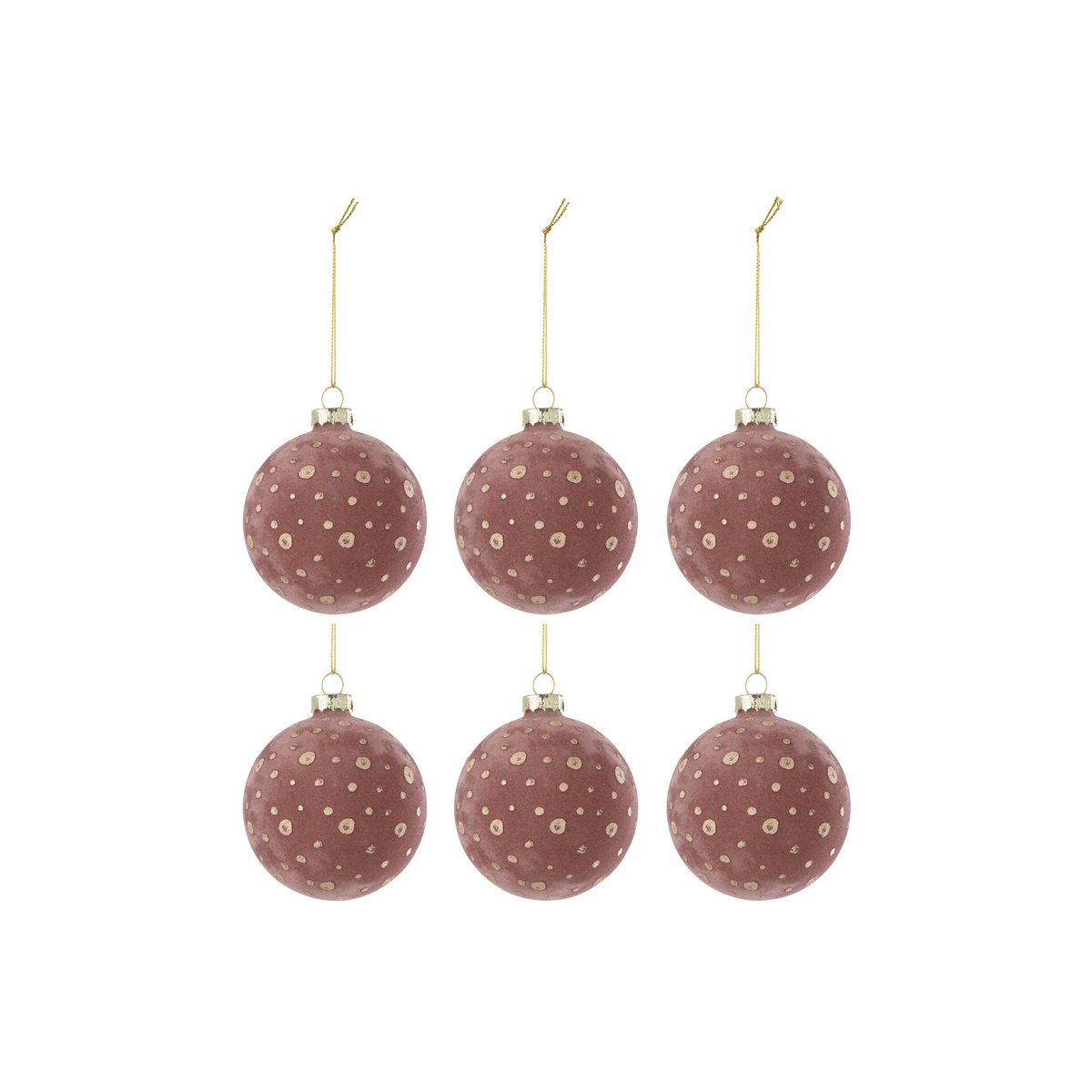 Boule de Noël Dots en velours rose clair et or - Lot de 6