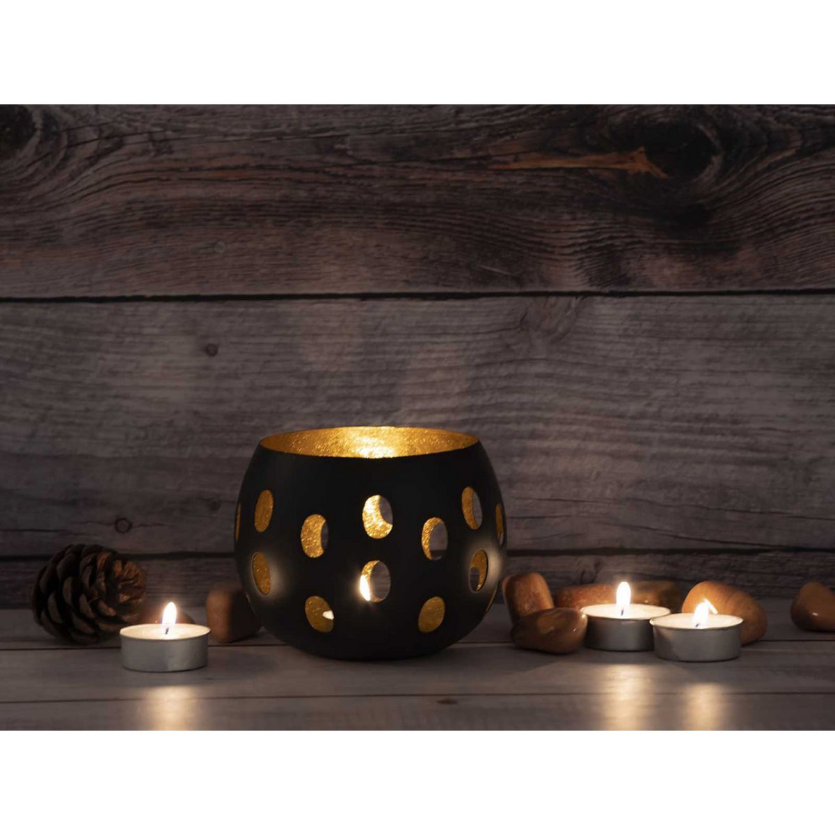 Candle Holder Set Porte-toilette en 2 parties Florin Forne Sphérique Black Matt Gilded à l'intérieur