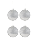 Coffret de 4 boules de Noël J-Line en verre transparent argenté, vue d'ensemble.