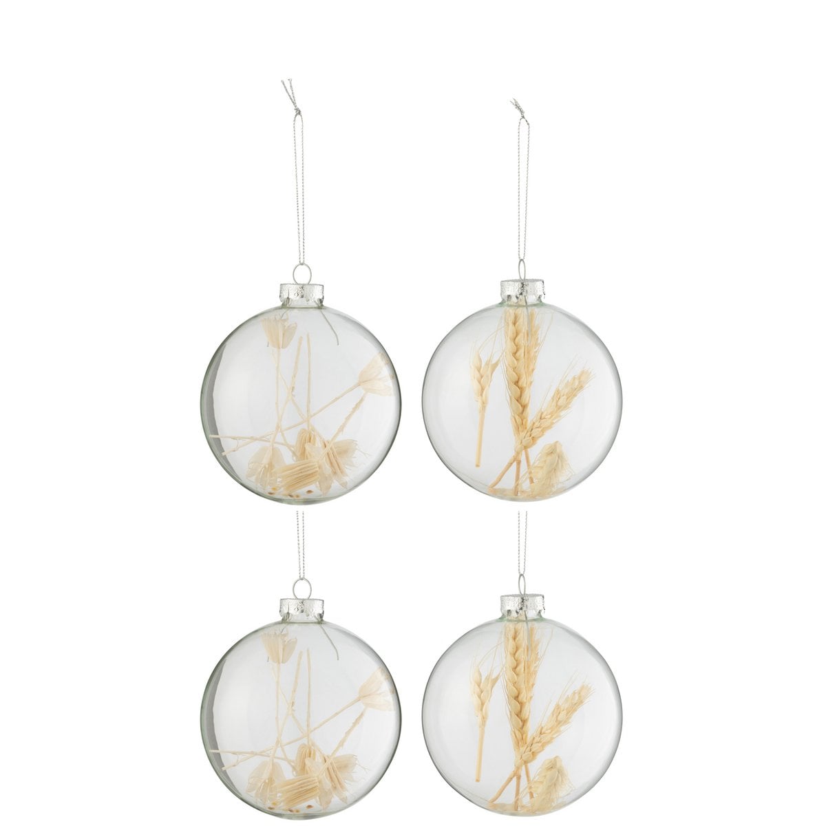 Boules de Noël J-Line en verre transparent et beige, élégance naturelle