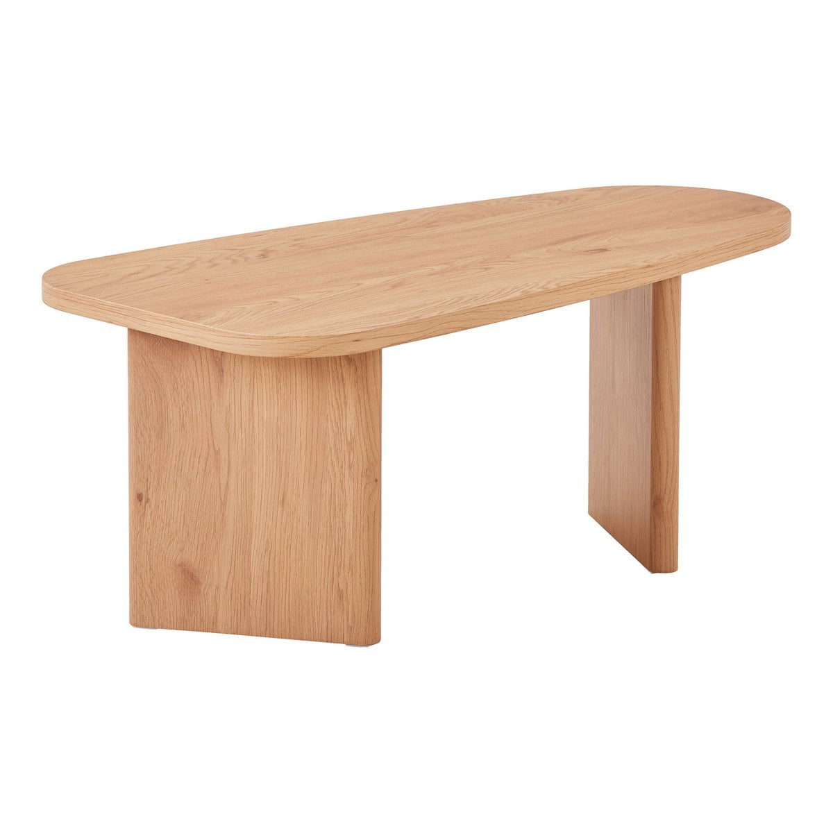 Table basse Melo vue de face avec finition naturelle et pieds en bois.