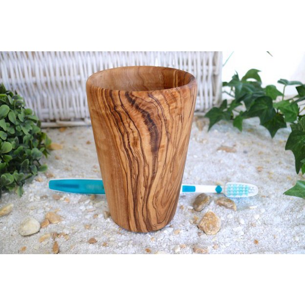 Gobelet à brosse à dents en bois d'olivier avec un grain unique