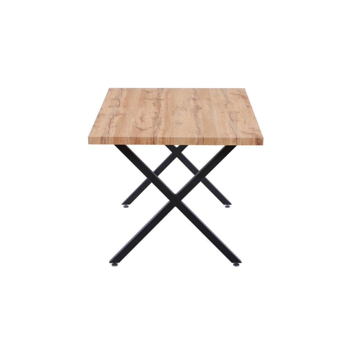 Détail du cadre en X en métal thermolaqué de la table à manger