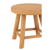 Détail du tabouret rond J-Line, texture du roseau et finition en bois